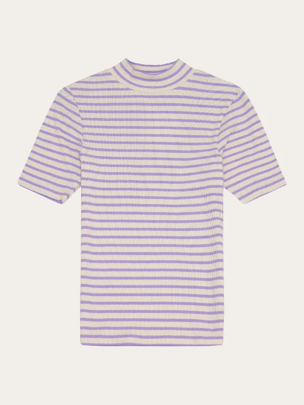 Striped rib high neck short sleeved - Purple stripe Compression