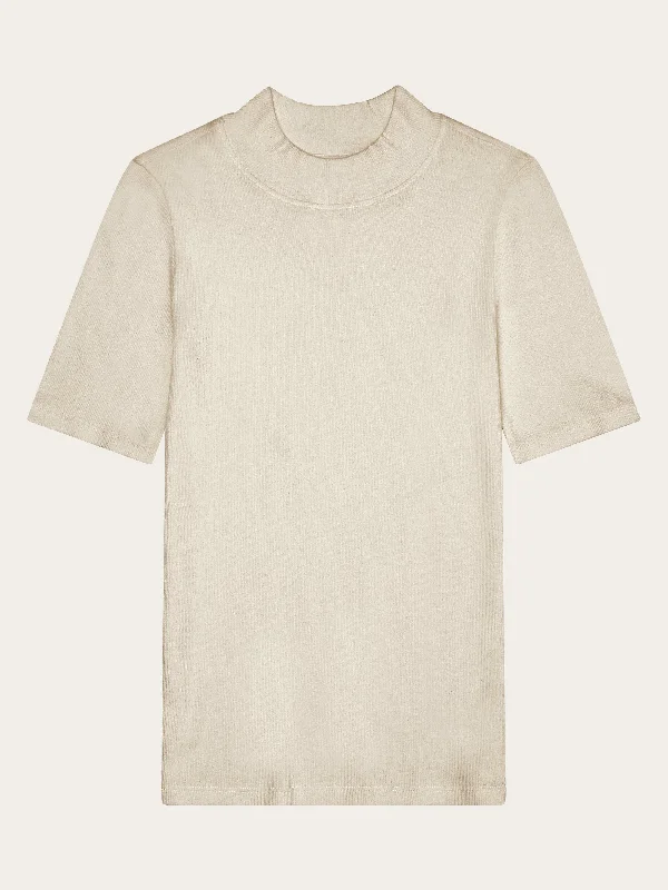 Rib high neck short sleeve - Gray Chateau Melange Relaxed Women's Beachy