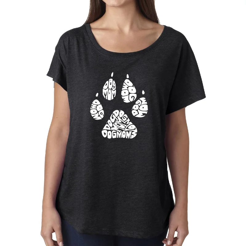 Dog Mom  - Women's Loose Fit Dolman Cut Word Art Shirt Refined Women's Velvet