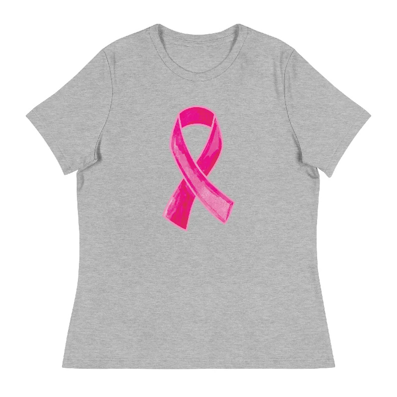 Watercolor Pink Ribbon Women's Relaxed T-Shirt Sophisticated Women's Tailored