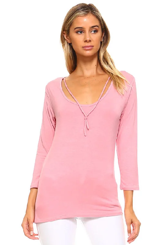 Sweet Surprises 3/4 Sleeve Neck Tie Top Dynamic Women's High - energy