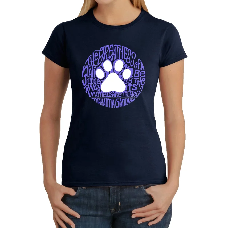 Gandhi's Quote on Animal Treatment  - Women's Word Art T-Shirt Hip Women's Urban