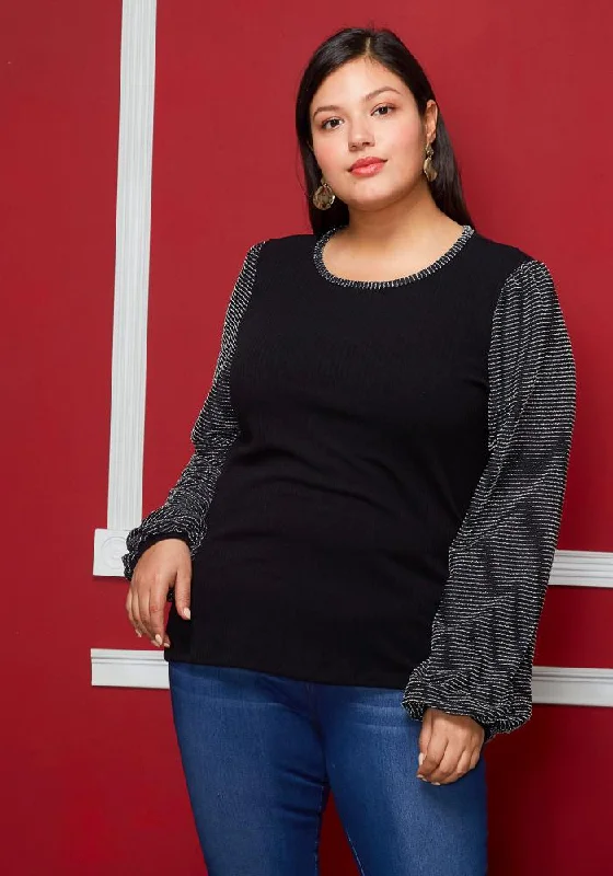 Plus Size Ribbed Round Neck Holiday Top Adventure