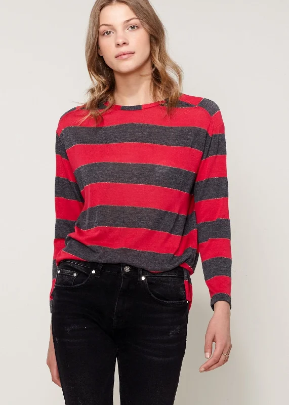 Women's Long Sleeve Crewneck Stripe Tee Edgy Women's Punk