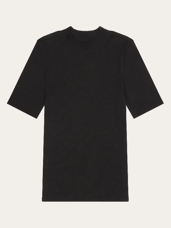 Rib high neck short sleeve - Black Jet Hip Women's Retro
