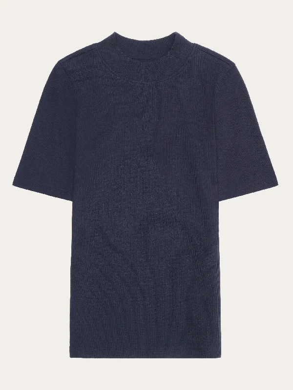 Rib high neck short sleeve - Night Sky Sophisticated Women's 