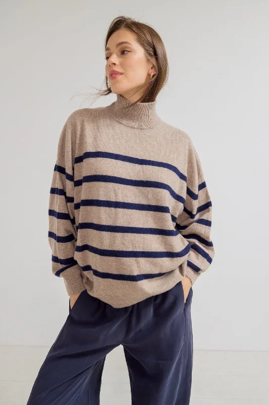 Oat Melange/Navy Stripe