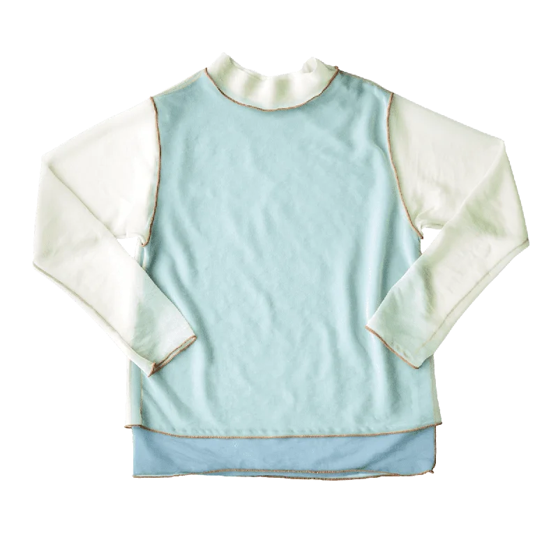 High Neck Pullover / Blue × Green Laid - back Women's Style
