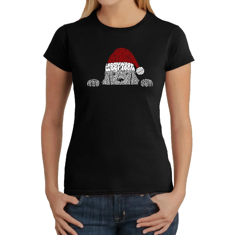 Christmas Peeking Dog - Women's Word Art T-Shirt Hip Women's Retro