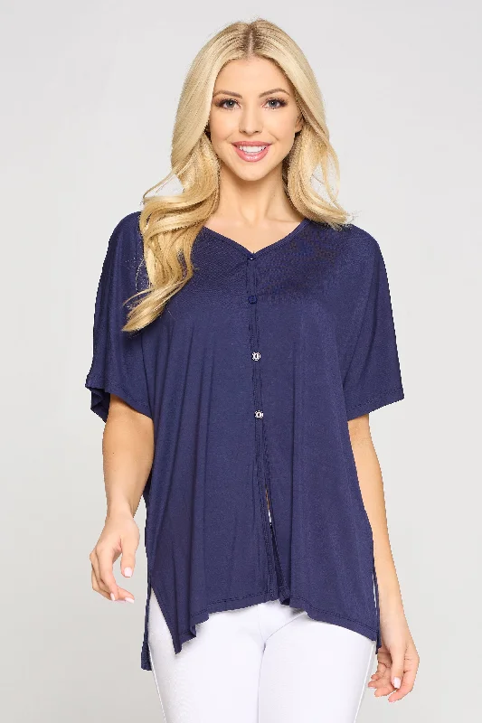 Basic Button Up Short Sleeve Top Minimalist Women's Casual