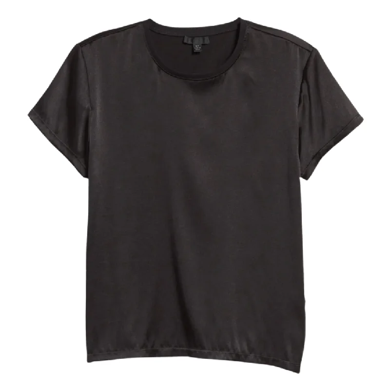 Black Satin Stretch TShirt Polished Women's Silk