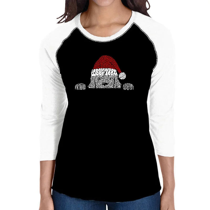 Christmas Peeking Dog - Women's Raglan Word Art T-Shirt Classic Women's Pin - striped