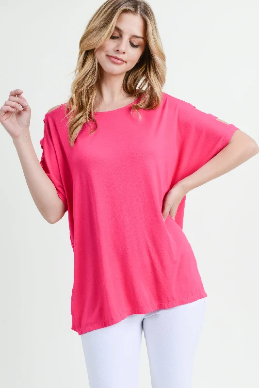 Lisa Short Dolman Sleeve Top with Lattice Detail Hip Women's Urban