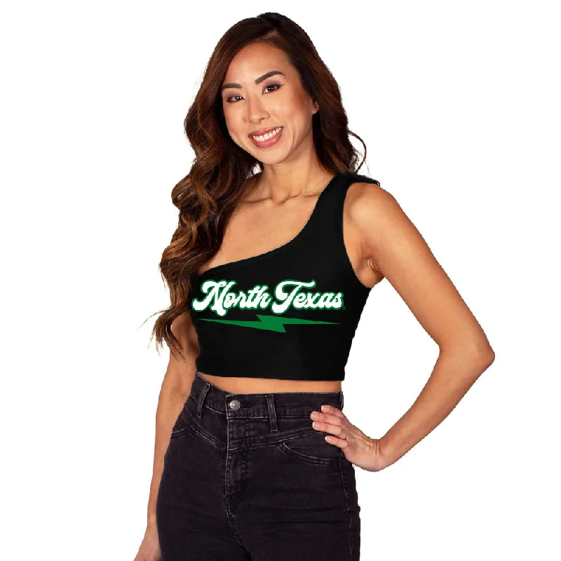 North Texas Mean Green One Shoulder Top Sporty Women's Athleisure 
