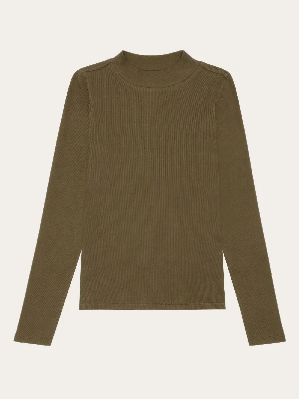 Rib high neck LS - Dark Olive Refined Women's Hand - crafted
