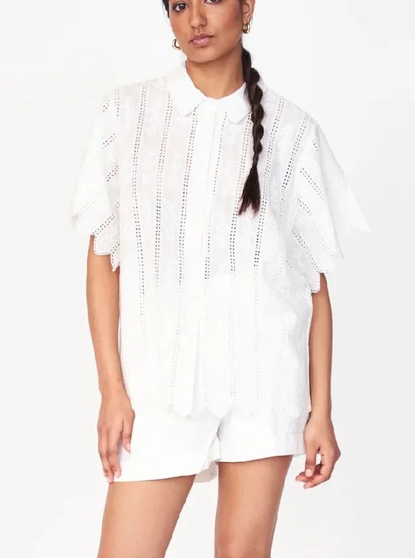 Mirth Harbour Blouse in White Vine Eyelet Feminine Women's Style 