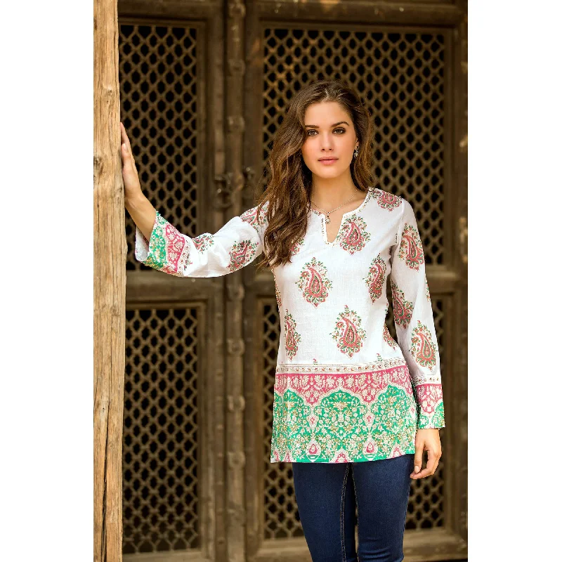 Beautiful Jaipur Green & Pink Cotton Beaded Tunic Streetwear Style for 