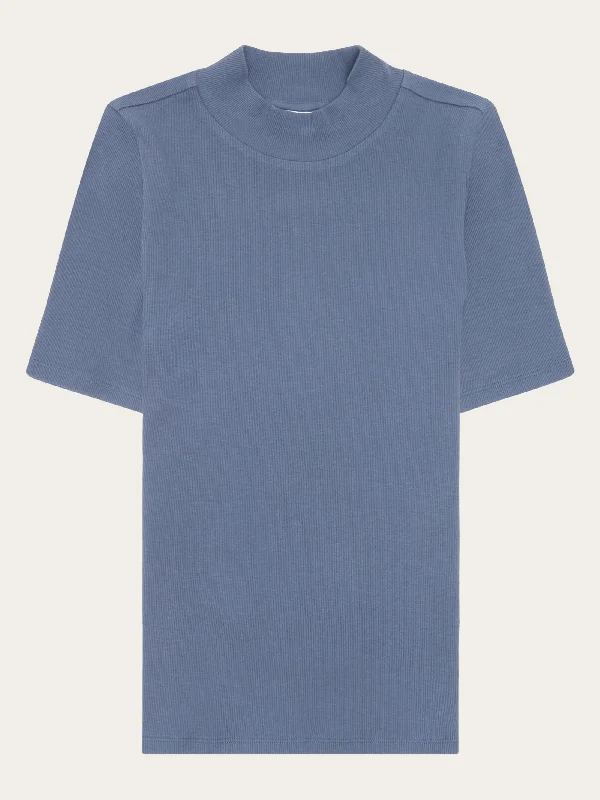 Rib high neck SS - Moonlight Blue Sophisticated Women's Tailored