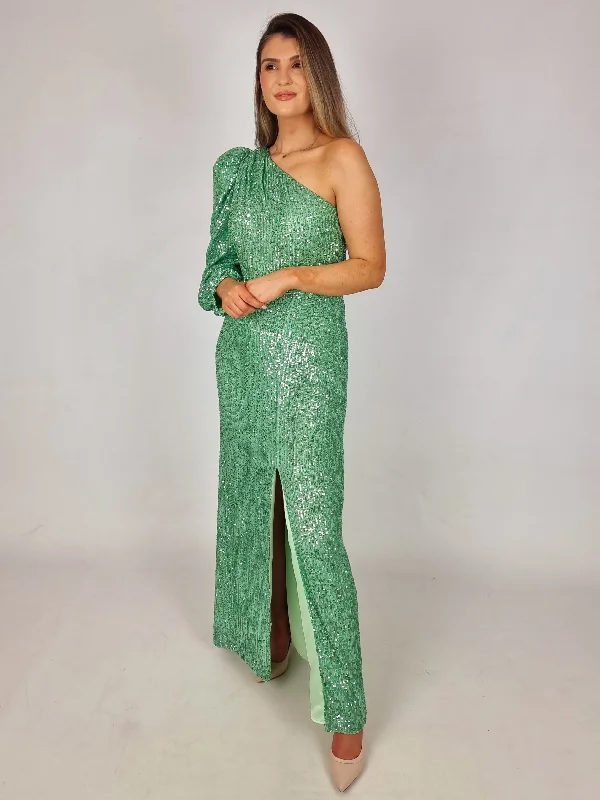 Laura Bernal Long Mint Sequin Dress Youthful Women's Anime - inspired
