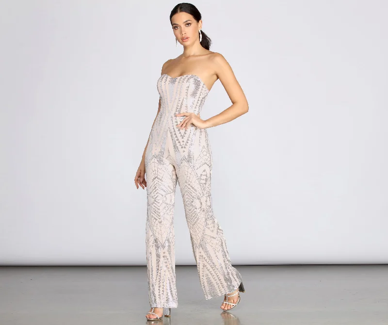 Sweetheart In Sequins Jumpsuit Feminine Women's Soft 