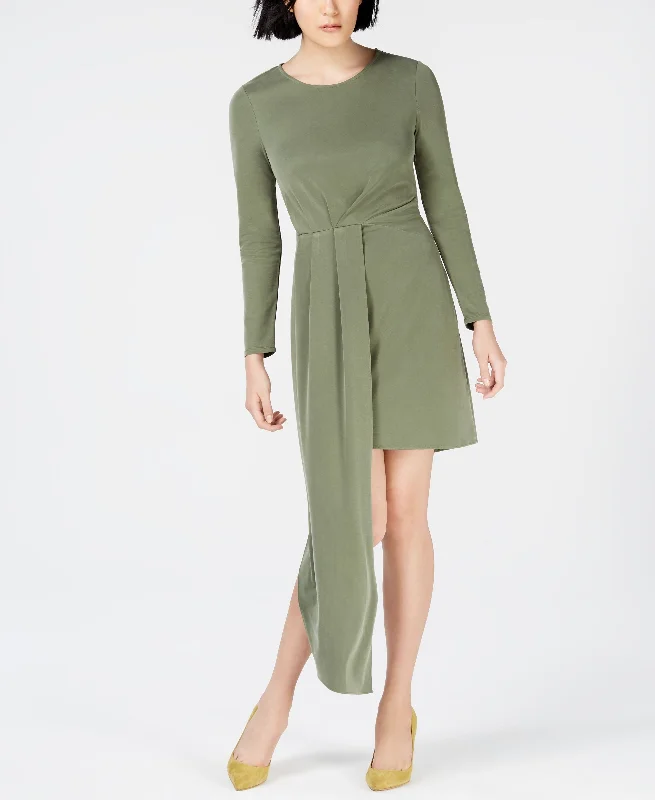Bar III Pleated Asymmetrical Dress Monochromatic Office Style