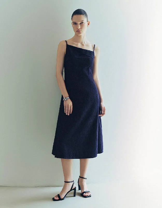 One Shoulder Denim Cami Dress Youthful Women's Anime - inspired