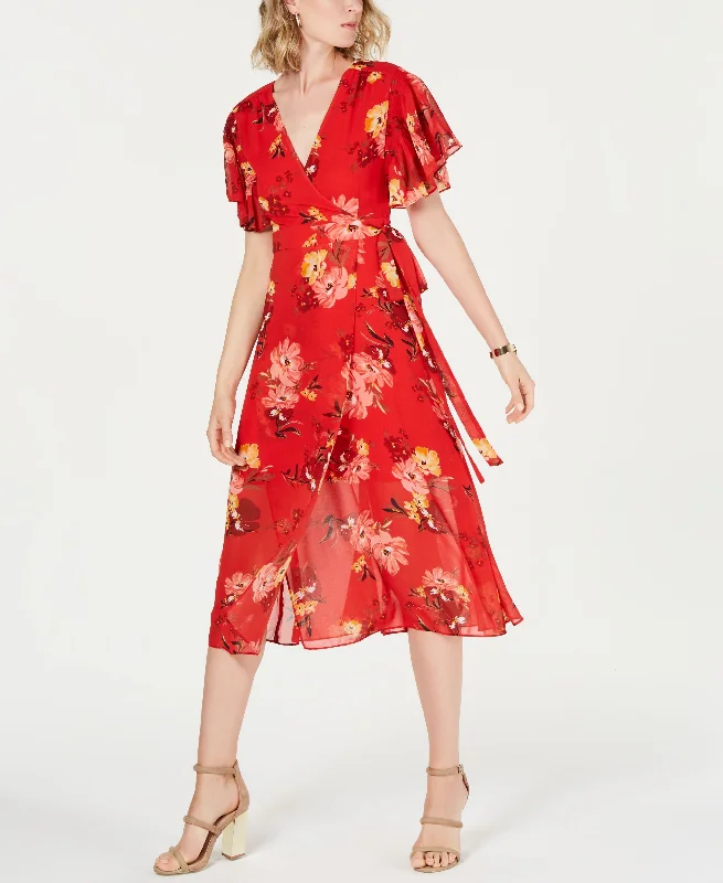 Vince Camuto Printed Ruffle Sleeve Dress Casual Women's Japanese 