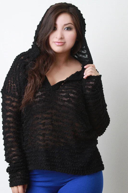 Loose Boucle Knit Hooded Sweater Tough Women's Military - inspired