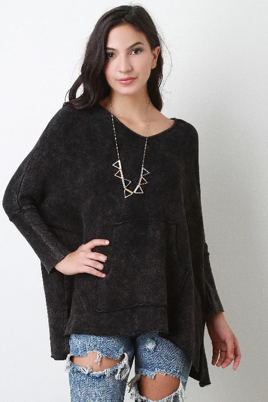 Burnout V-Neck Long Sleeve Sweater Top Earthy Women's 
