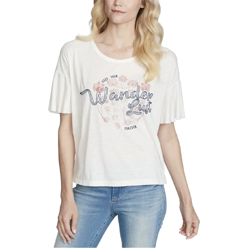 Jessica Simpson Womens Jewel Neck Graphic T-Shirt, Off-White, X-Small Laid - back Women's Vibe