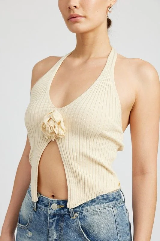 Rosette Halter Top Sleek Women's Metallic